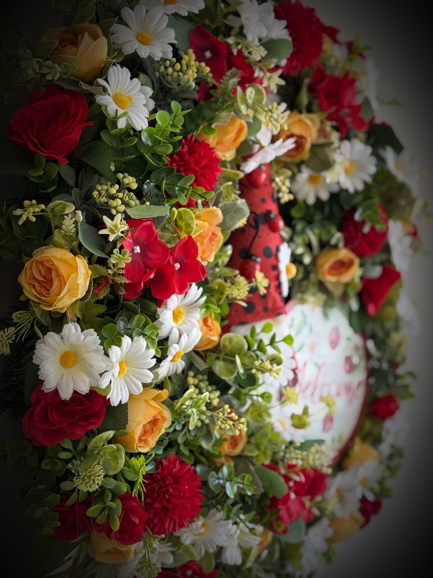 Ladybug Gnome Floral Wreath