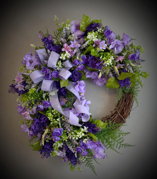 Purple Spring/Summer Grapevine Wreath