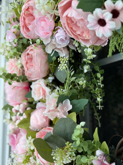 Pink Peony Grapevine Wreath