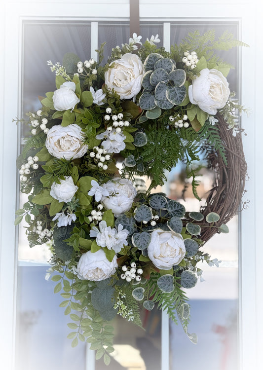 Neutral Peony Floral Grapevine Wreath