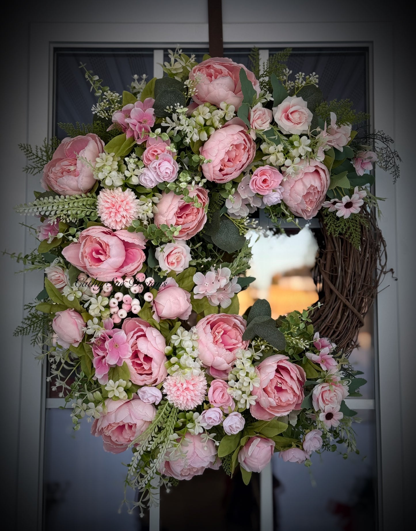 Pink Peony Grapevine Wreath