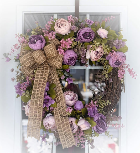 Purple Peony Grapevine Wreath