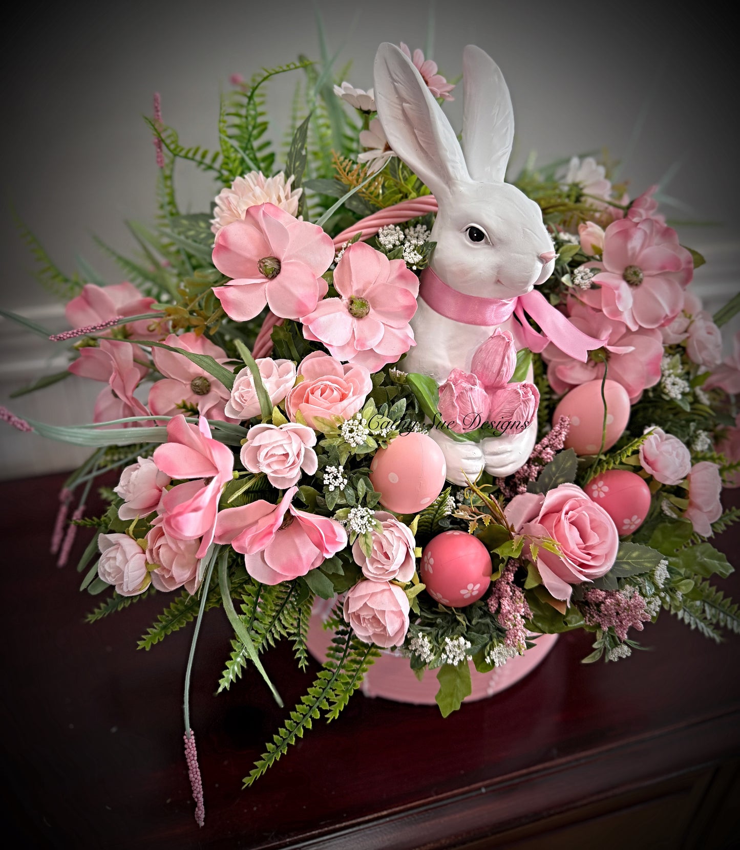 Beautiful Large Pink Bunny Basket Arrangement