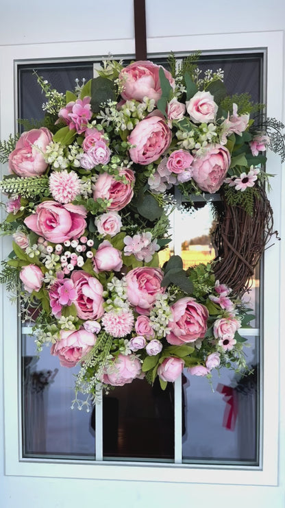 Pink Peony Grapevine Wreath